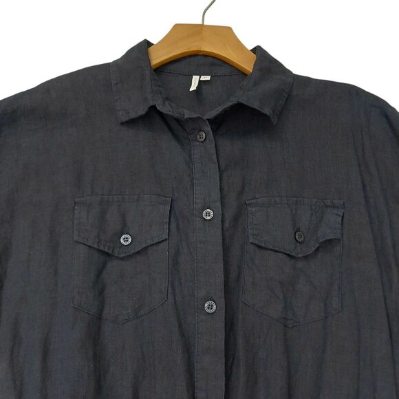 Seaside Tones Romper Womens Medium Navy 100% Linen Short Sleeve Beach Coastal - Picture 3 of 12